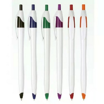 Slim Retractable Plastic Pen W/ Colored Trim